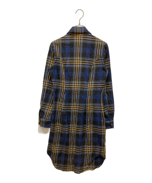 Vivienne Westwood（ヴィヴィアンウエストウッド）Vivienne Westwood (ヴィヴィアンウエストウッド) チェックシャツワンピース ネイビー×イエロー サイズ:SIZE 42の古着・服飾アイテム