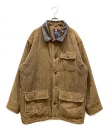 CHAPS（チャップス）の古着「襟レザーコーデュロイジャケット」｜ブラウン