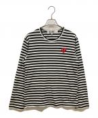 PLAY COMME des GARCONSプレイコムデギャルソン）の古着「ハートワッペンボーダーカットソー」｜ホワイト