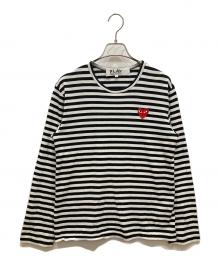PLAY COMME des GARCONS（プレイコムデギャルソン）の古着「ハートワッペンボーダーカットソー」｜ホワイト