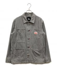 stussy（ステューシー）の古着「両面刺繍ヒッコリーカバーオール」｜ネイビー×ホワイト