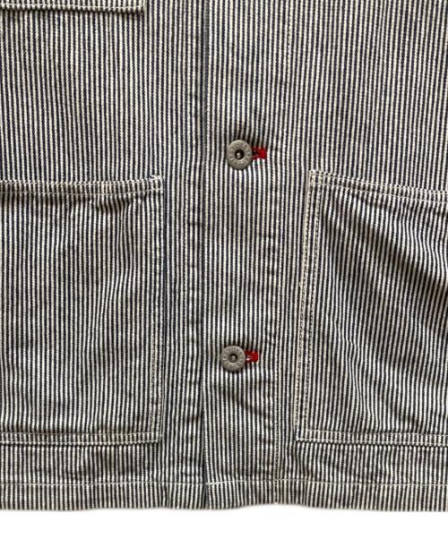 stussy（ステューシー）stussy (ステューシー) 両面刺繍ヒッコリーカバーオール ネイビー×ホワイト サイズ:SIZE Sの古着・服飾アイテム