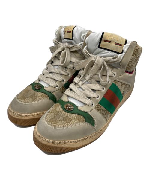 GUCCI（グッチ）GUCCI (グッチ) ダメージ加工ハイカットスニーカー ベージュ サイズ:SIZE 8 1/2の古着・服飾アイテム