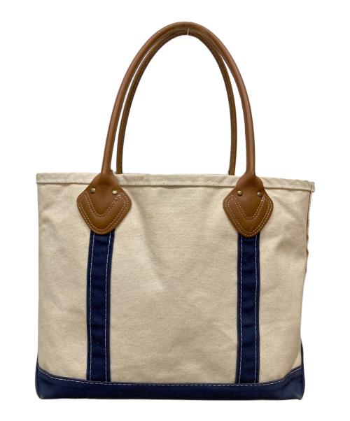 L.L.Bean（エルエルビーン）L.L.Bean (エルエルビーン) レザーハンドルキャンバストートバッグ アイボリー×ネイビーの古着・服飾アイテム
