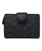 COACHコーチ）の古着「ミディアム コーナー ジップ ウォレット・シグネチャー キャンバス」｜グレー