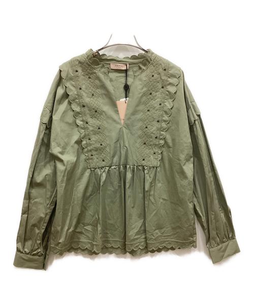 TWINSET（ツインセット）TWINSET (ツインセット) 刺繍ブラウス カーキ サイズ:SIZE 40 未使用品の古着・服飾アイテム