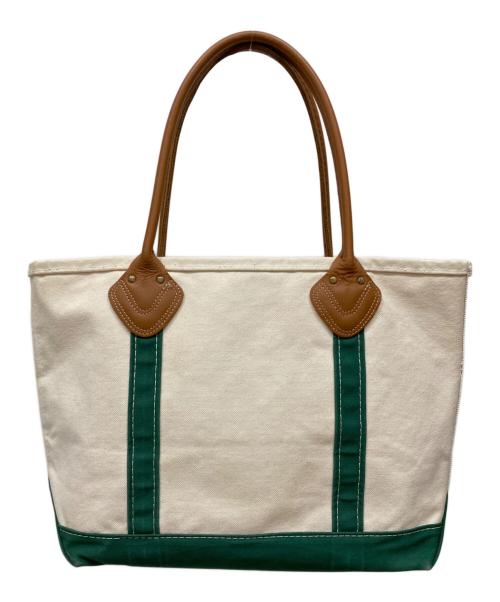 L.L.Bean（エルエルビーン）L.L.Bean (エルエルビーン) レザーハンドルハンドバッグ アイボリー×グリーンの古着・服飾アイテム