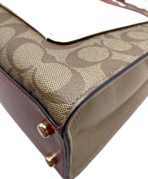 COACH（コーチ）COACH (コーチ) レーン キャリーオール カラーブロック シグネチャー キャンバス ベージュ×ブラウンの古着・服飾アイテム