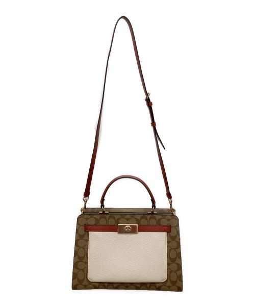 COACH（コーチ）COACH (コーチ) レーン キャリーオール カラーブロック シグネチャー キャンバス ベージュ×ブラウンの古着・服飾アイテム