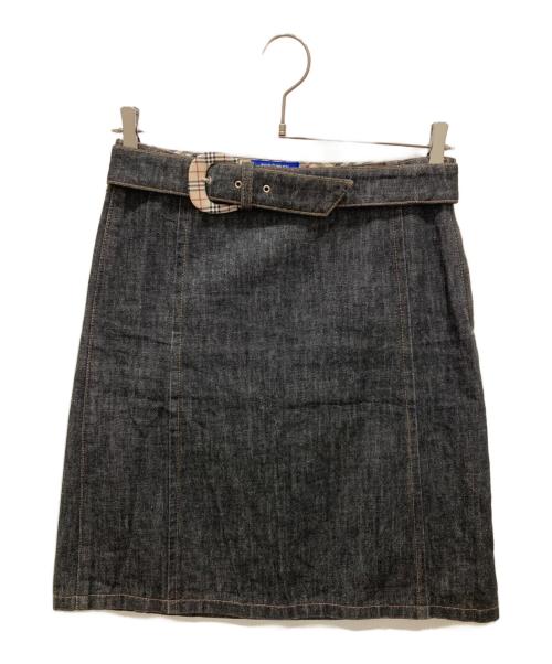 BURBERRY BLUE LABEL（バーバリー ブルー レーベル）BURBERRY BLUE LABEL (バーバリー ブルー レーベル) ベルト付デニムスカート ブラック サイズ:SIZE 38の古着・服飾アイテム