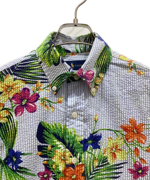 RALPH LAUREN（ラルフローレン）RALPH LAUREN (ラルフローレン) シアサッカーボタンダウンシャツ ブルー×グリーン サイズ:SIZE XSの古着・服飾アイテム