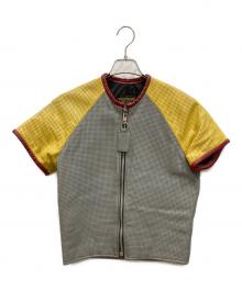 VANSON（バンソン）の古着「半袖パンチングライダース」｜イエロー×グレー