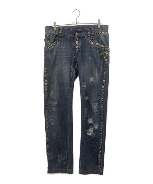 DOLCE & GABBANA（ドルチェ＆ガッバーナ）DOLCE & GABBANA (ドルチェ＆ガッバーナ) ハトメスタッズデニムパンツ インディゴ サイズ:50の古着・服飾アイテム