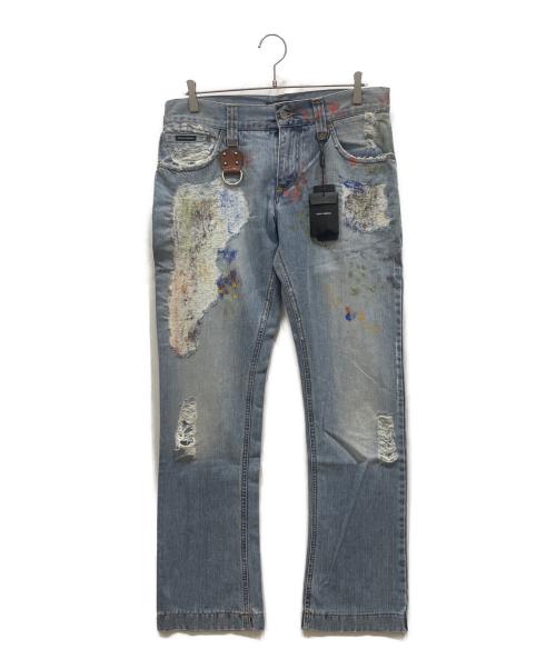 DOLCE & GABBANA（ドルチェ＆ガッバーナ）DOLCE & GABBANA (ドルチェ＆ガッバーナ) ペイントデニムパンツ インディゴ サイズ:48 未使用品の古着・服飾アイテム