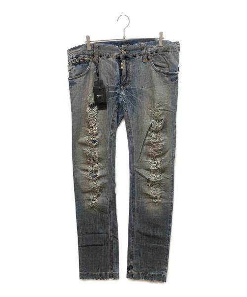 DOLCE & GABBANA（ドルチェ＆ガッバーナ）DOLCE & GABBANA (ドルチェ＆ガッバーナ) バックジップダメージ加工デニムパンツ インディゴ サイズ:SIZE 54 未使用品の古着・服飾アイテム