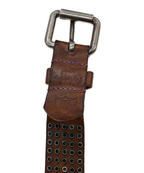 htc（エイチティーシー）HTC (エイチティーシー) スタッズレザーベルト ブラウン サイズ:SIZE 95/38の古着・服飾アイテム
