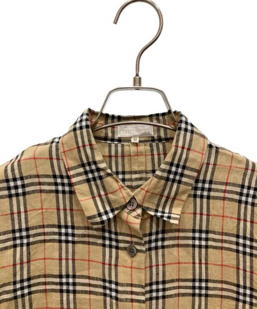 Burberry's（バーバリーズ）Burberry's (バーバリーズ) リネンチェックシャツ ブラウン サイズ:SIZE 42の古着・服飾アイテム