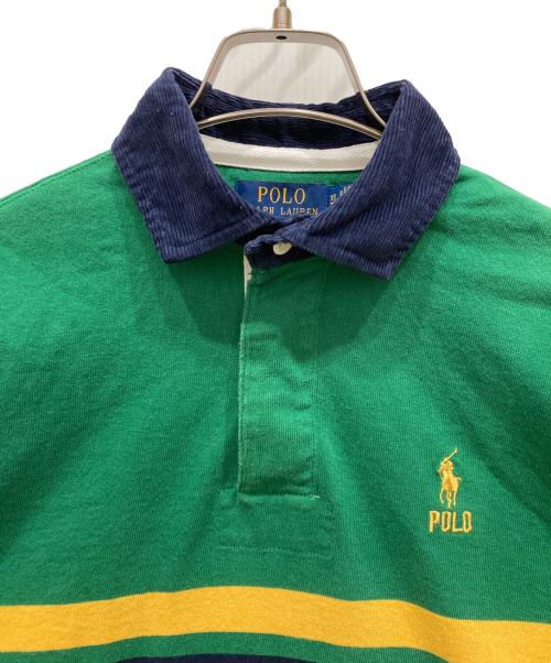 POLO RALPH LAUREN（ポロ・ラルフローレン）POLO RALPH LAUREN (ポロ・ラルフローレン) Classic Fit Corduroy-Collar Rugby Shirt グリーン×ネイビー サイズ:SIZE XSの古着・服飾アイテム