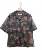 JOHN MASON SMITHジョンメイソンスミス）の古着「FLOWER PRINT ORGANDY OPEN COLLAR S/S SHIRT」｜ブラック