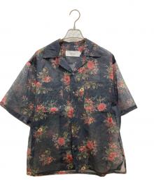 JOHN MASON SMITH（ジョンメイソンスミス）の古着「FLOWER PRINT ORGANDY OPEN COLLAR S/S SHIRT」｜ブラック