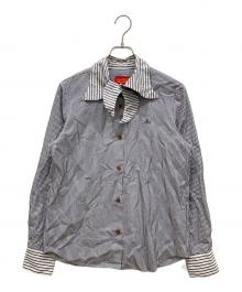 Vivienne Westwood RED LABEL（ヴィヴィアンウエストウッドレッドレーベル）の古着「オーブ刺繍ストライプシャツ」｜グレー