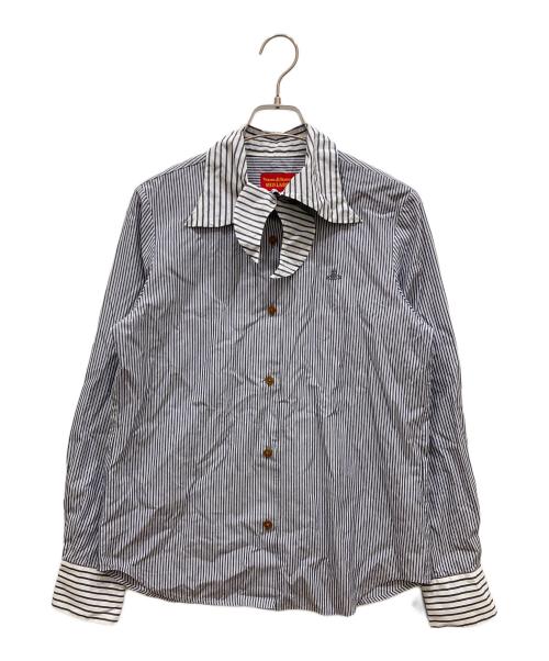 Vivienne Westwood RED LABEL（ヴィヴィアンウエストウッドレッドレーベル）Vivienne Westwood RED LABEL (ヴィヴィアンウエストウッドレッドレーベル) オーブ刺繍ストライプシャツ グレー サイズ:SIZE3の古着・服飾アイテム