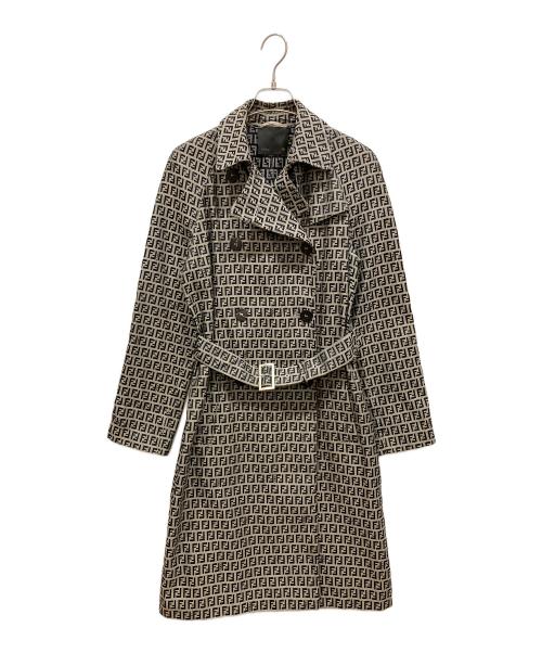 FENDI（フェンディ）FENDI (フェンディ) ズッキーノ柄トレンチコート ベージュ×ブラック サイズ:SIZE 40の古着・服飾アイテム