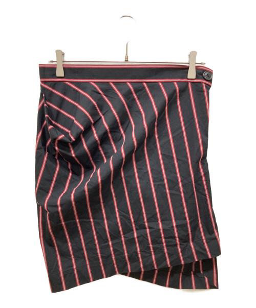 Vivienne Westwood ANGLOMANIA（ヴィヴィアンウエストウッドアングロマニア）VIVIENNE WESTWOOD ANGLOMANIA (ヴィヴィアンウエストウッドアングロマニア) 変形ストライプスカート レッド×ブラック サイズ:SIZE 44の古着・服飾アイテム