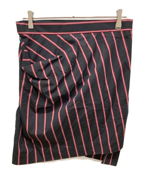 Vivienne Westwood ANGLOMANIA（ヴィヴィアンウエストウッドアングロマニア）VIVIENNE WESTWOOD ANGLOMANIA (ヴィヴィアンウエストウッドアングロマニア) 変形ストライプスカート レッド×ブラック サイズ:SIZE 44の古着・服飾アイテム