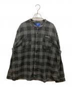 LFYTエルエフワイティー）の古着「NEP TWILL CHECK BAND COLLAR SHIRT」｜グレー