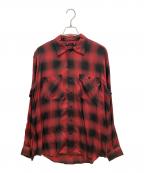 MINEDENIMマインデニム）の古着「Rayon Ombre Check Loose Work SH」｜レッド×ブラック
