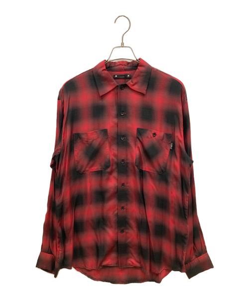MINEDENIM（マインデニム）MINEDENIM (マインデニム) Rayon Ombre Check Loose Work SH レッド×ブラック サイズ:SIZE 1の古着・服飾アイテム