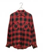 MINEDENIMマインデニム）の古着「Rayon Ombre Check Loose Work SH」｜レッド×ブラック