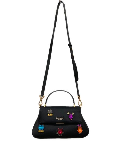 Kate Spade（ケイトスペード）Kate Spade (ケイトスペード) グレース エンベリッシュド サテン スモール トップ ハンドル バッグ ブラックの古着・服飾アイテム