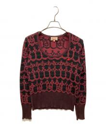 Vivienne Westwood RED LABEL（ヴィヴィアンウエストウッドレッドレーベル）の古着「総柄ロゴ刺繍ニット」｜レッド×ブラック