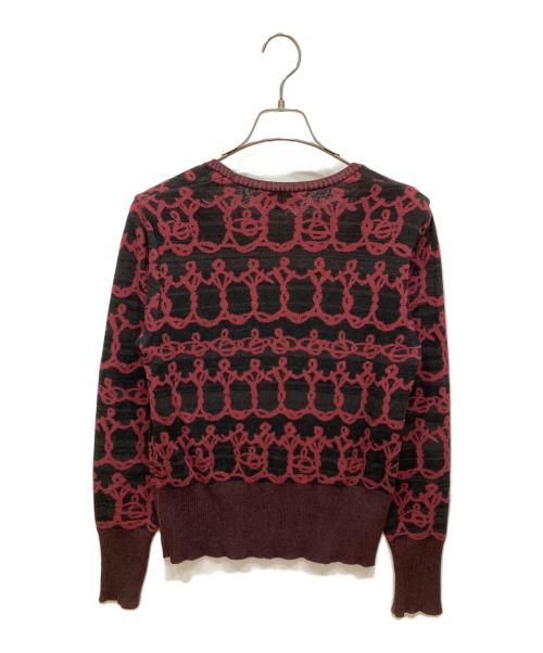 Vivienne Westwood RED LABEL（ヴィヴィアンウエストウッドレッドレーベル）Vivienne Westwood RED LABEL (ヴィヴィアンウエストウッドレッドレーベル) 総柄ロゴ刺繍ニット レッド×ブラック サイズ:SIZE 2の古着・服飾アイテム