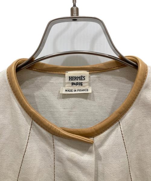 HERMES（エルメス）HERMES (エルメス) レザーパイピングデニムジャケット アイボリー サイズ:SIZE 34の古着・服飾アイテム