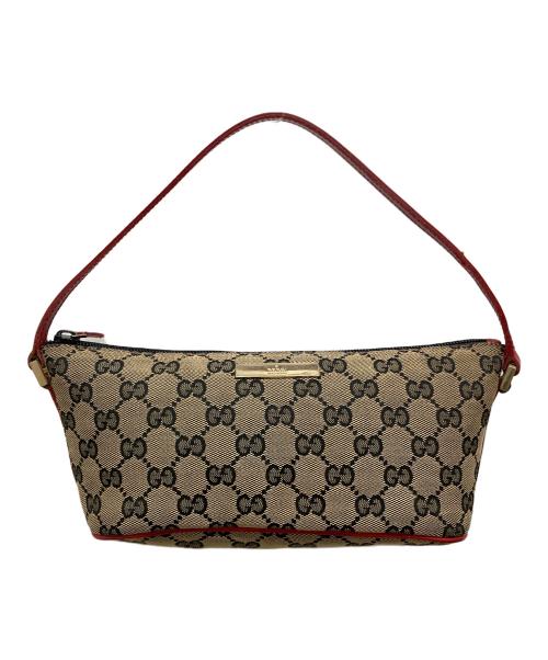 GUCCI（グッチ）GUCCI (グッチ) GGキャンバスアクセサリーポーチ ブラウン×レッドの古着・服飾アイテム