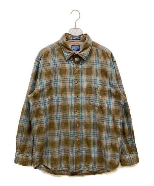 PENDLETON（ペンドルトン）PENDLETON (ペンドルトン) エルボーパッチウールチェックシャツ ブラウン×ブルー サイズ:SIZE XLの古着・服飾アイテム