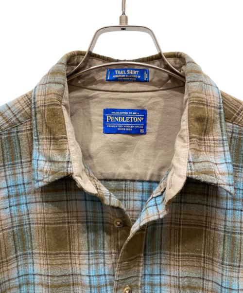 PENDLETON（ペンドルトン）PENDLETON (ペンドルトン) エルボーパッチウールチェックシャツ ブラウン×ブルー サイズ:SIZE XLの古着・服飾アイテム