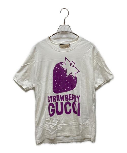 GUCCI（グッチ）GUCCI (グッチ) ストロベリーグッチコットンTシャツ ホワイト サイズ:SIZE XSの古着・服飾アイテム