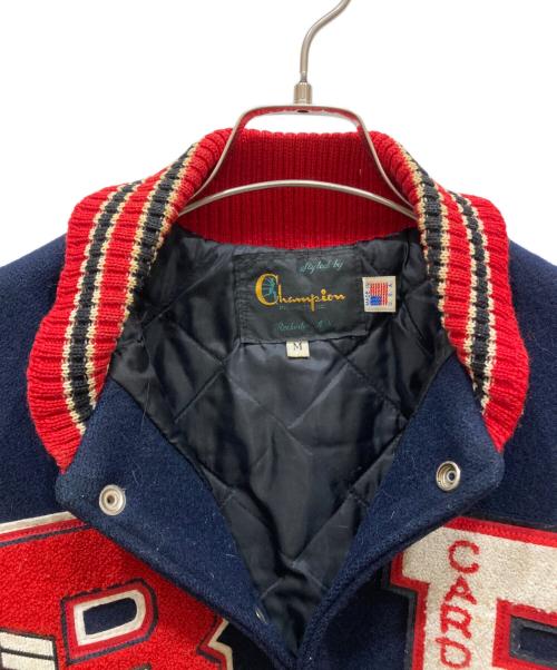 Champion（チャンピオン）Champion (チャンピオン) AWARD JACKET ネイビー×ブラウン サイズ:SIZE Mの古着・服飾アイテム