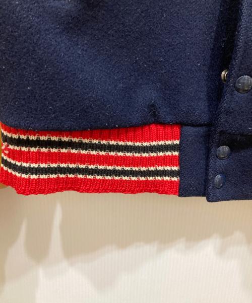 Champion（チャンピオン）Champion (チャンピオン) AWARD JACKET ネイビー×ブラウン サイズ:SIZE Mの古着・服飾アイテム