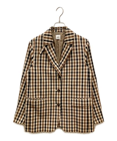 6(ROKU) BEAUTY&YOUTH（ロク ビューティーアンドユース）6(ROKU) BEAUTY&YOUTH (ロク ビューティーアンドユース) CHECK TAILORED JACKET ベージュ×ブラウン サイズ:SIZE 36の古着・服飾アイテム
