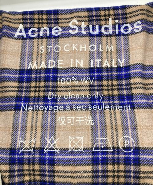 Acne studios（アクネ ストゥディオズ）ACNE STUDIOS (アクネ ストゥディオズ) 大判チェックマフラー ベージュ×ブルーの古着・服飾アイテム