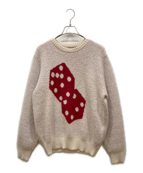 stussy（ステューシー）stussy (ステューシー) DICE MOHAIR SWEATER ホワイト×レッド サイズ:SIZE Sの古着・服飾アイテム