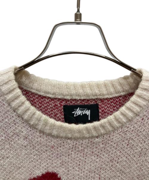 stussy（ステューシー）stussy (ステューシー) DICE MOHAIR SWEATER ホワイト×レッド サイズ:SIZE Sの古着・服飾アイテム