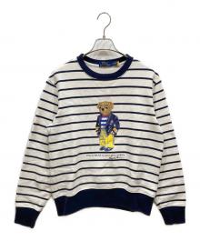 POLO RALPH LAUREN（ポロ・ラルフローレン）の古着「ボーダー柄ポロベア フリース スウェットシャツ」｜ホワイト×ネイビー