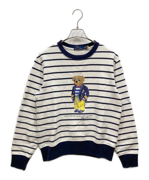 POLO RALPH LAUREN（ポロ・ラルフローレン）POLO RALPH LAUREN (ポロ・ラルフローレン) ボーダー柄ポロベア フリース スウェットシャツ ホワイト×ネイビー サイズ:SIZE Sの古着・服飾アイテム
