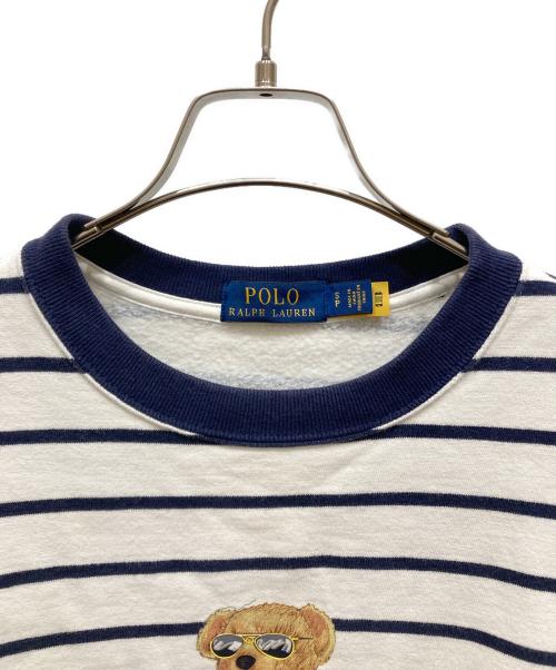 POLO RALPH LAUREN（ポロ・ラルフローレン）POLO RALPH LAUREN (ポロ・ラルフローレン) ボーダー柄ポロベア フリース スウェットシャツ ホワイト×ネイビー サイズ:SIZE Sの古着・服飾アイテム